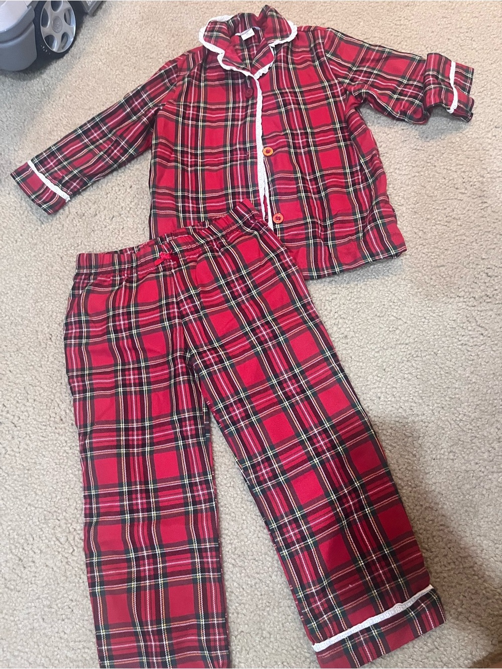 Girls' Red Plaid vintage  Cotton Pajama Set - Classic Holiday Sleepwear 4T